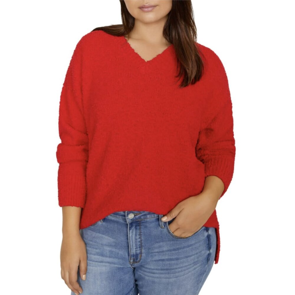 Women's Red V-Neck Sweater